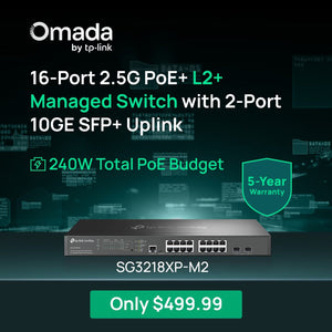 Omada 16-Port 2.5GBASE-T and 2-Port 10GE SFP+ L2+ Managed Switch with 8 x PoE+, SG3218XP-M2
