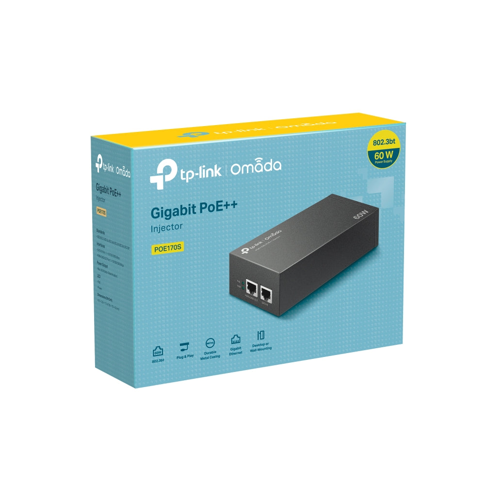 Omada PoE++ Injector Adapter, Gigabit ports, up to 60W, Steel Case, PO